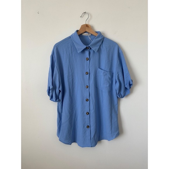NWT Fantaslook Women's Button Down Lapel Shirt – Blue – XL - Picture 3 of 6
